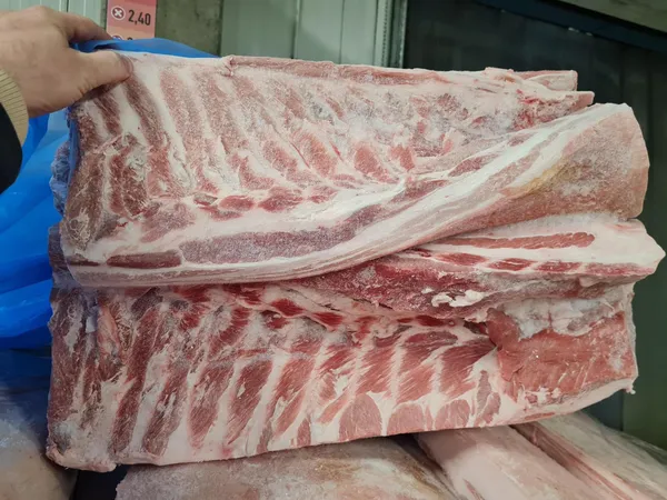 Pork belly boneless, skin on, sheet ribbed -B grade  4